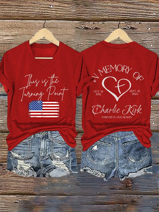 Charlie Kirk This Is The Turning Point USA V-Neck Shirt Women's In Memory Of Charlie Kirk