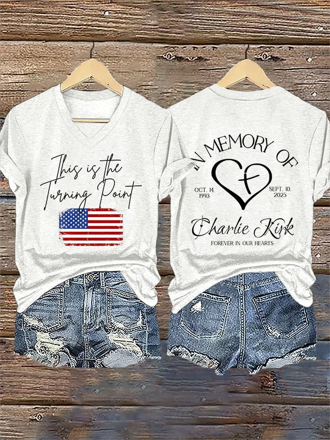 Charlie Kirk This Is The Turning Point USA V-Neck Shirt Women's In Memory Of Charlie Kirk - Image 2