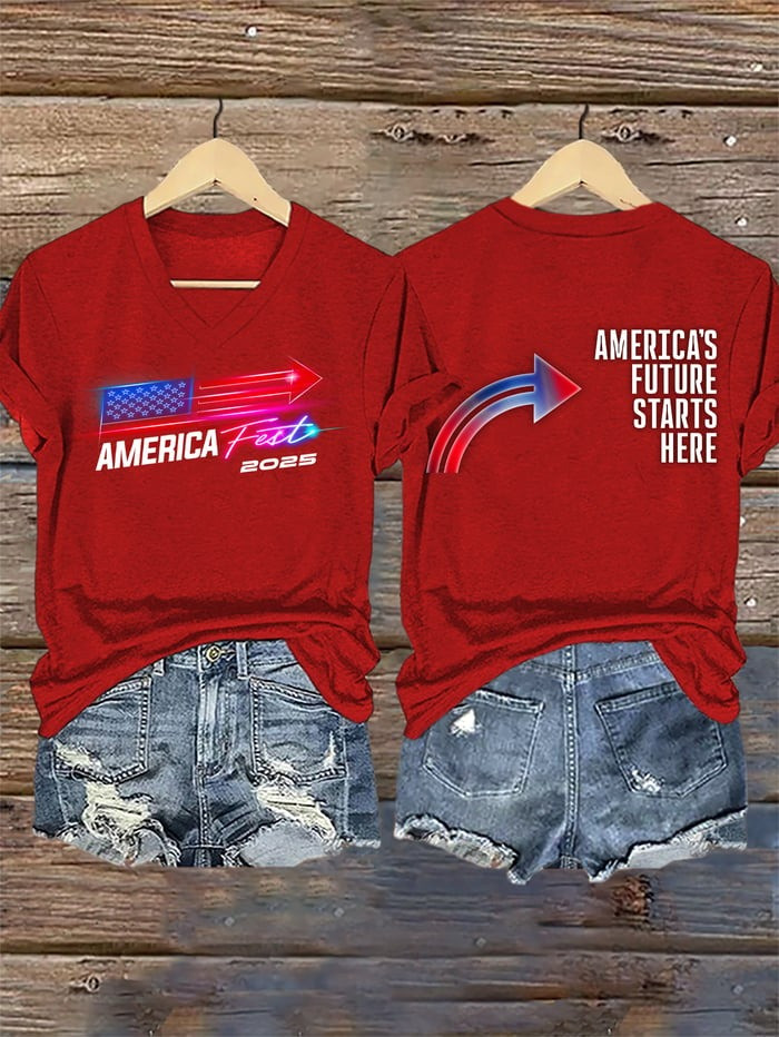 Charlie Kirk TPUSA V-Neck Shirt Women's America Fest 2025 America's Future Starts Here