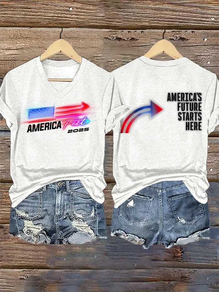 Charlie Kirk TPUSA V-Neck Shirt Women's America Fest 2025 America's Future Starts Here - Image 2