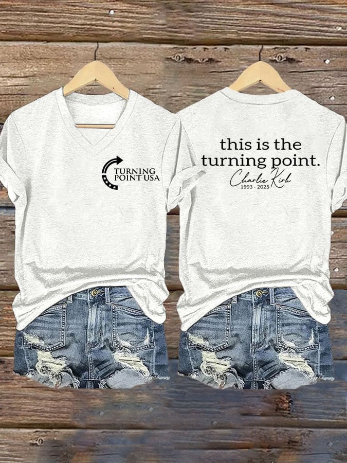 Charlie Kirk Turning Point USA V-Neck Shirt Women's This Is The Turning Point TPUSA Apparel - Image 2