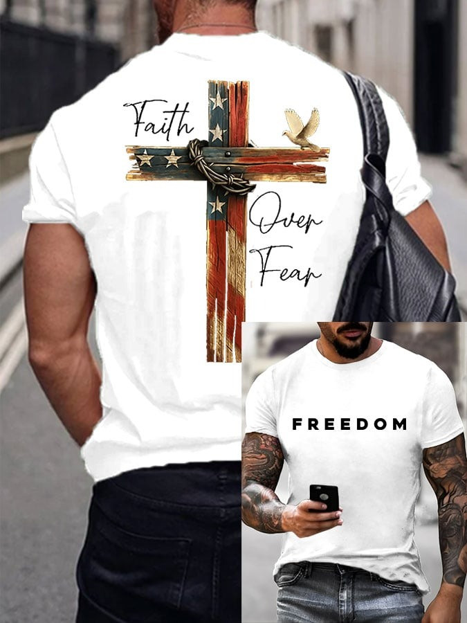 Charlie Kirk White Freedom Shirt Was Wearing Faith Over Fear Memorial Clothing Gifts - Image 2