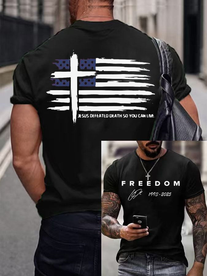 Charlie Kirk White Freedom Shirt Was Wearing Jesus Defeated Death So You Can Live Faith - Image 3