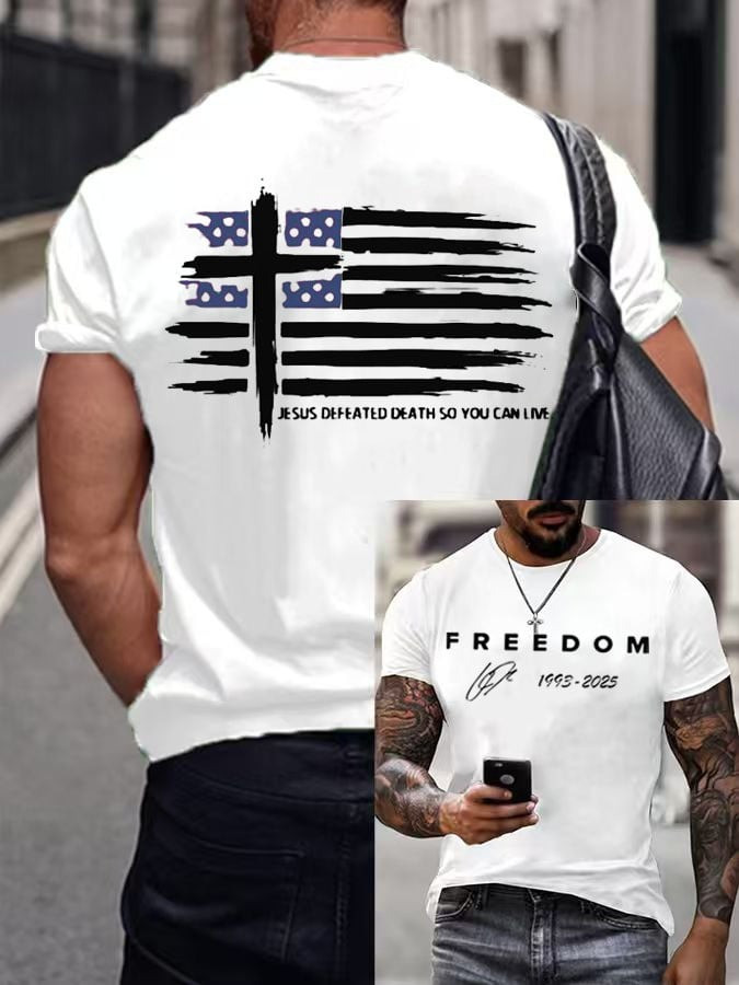 Charlie Kirk White Freedom Shirt Was Wearing Jesus Defeated Death So You Can Live Faith - Image 2