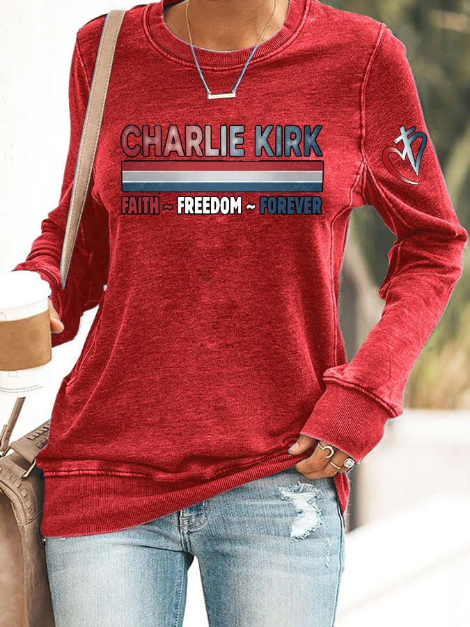 Charlie Kirk Women's Sweatshirt Faith Freedom Forever RIP Legend Charlie Kirk Memorial Merch