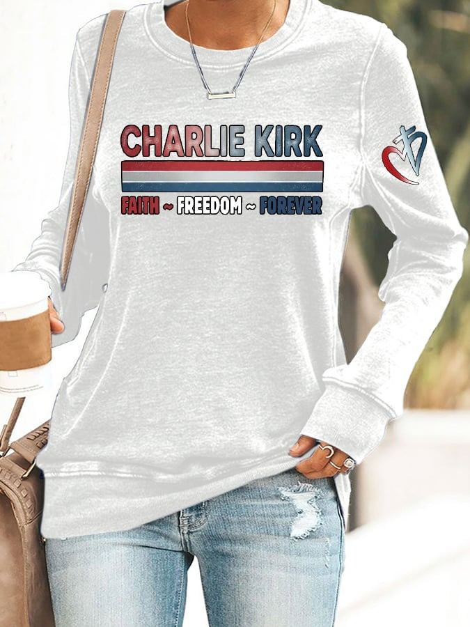 Charlie Kirk Women's Sweatshirt Faith Freedom Forever RIP Legend Charlie Kirk Memorial Merch - Image 2