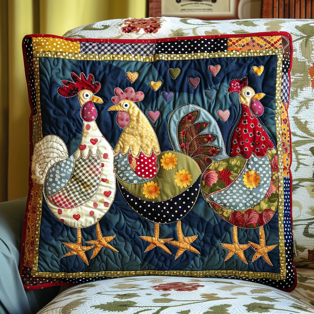 Charming Chicken Quilt Pillow Cover Rustic Rooster New House Gift Items