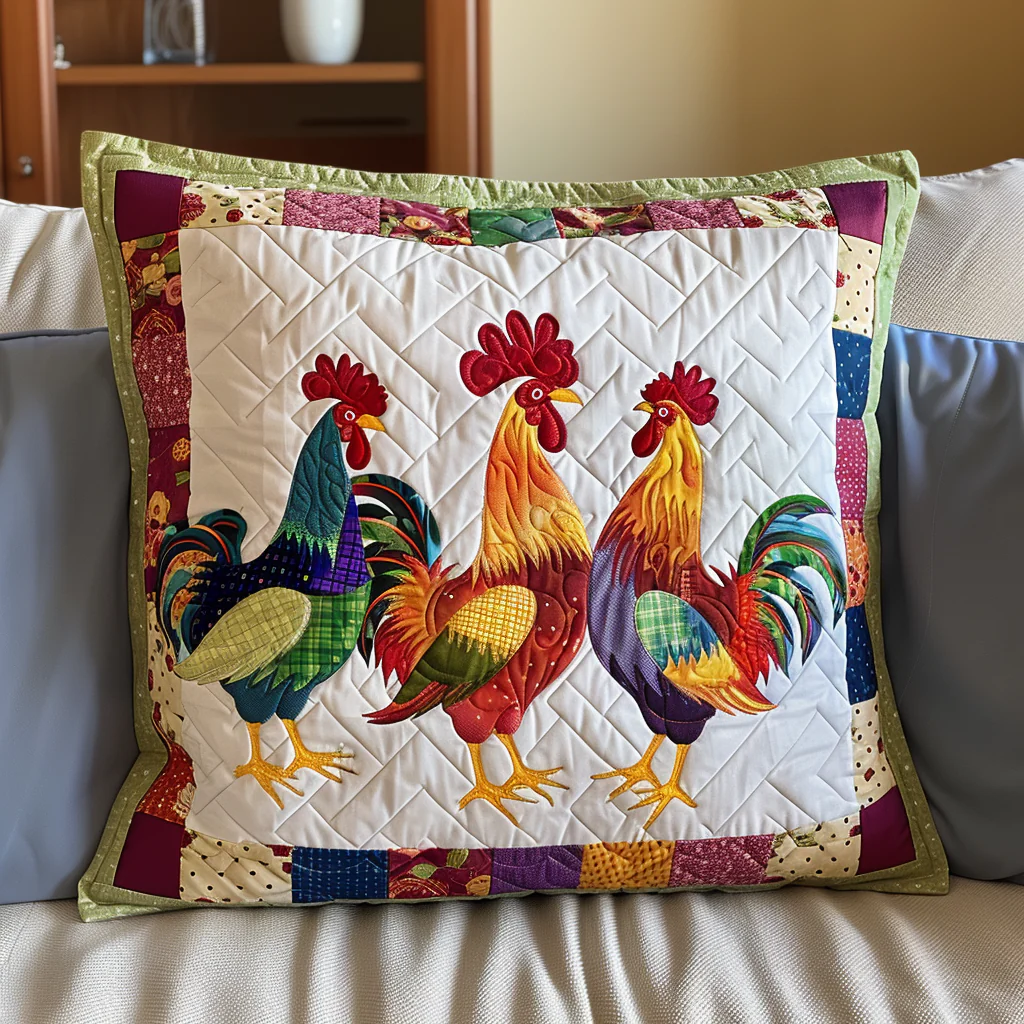 Charming Chicken Quilted Pillow Cover Colorful Rooster Farmhouse Home Decor Gift For Mom