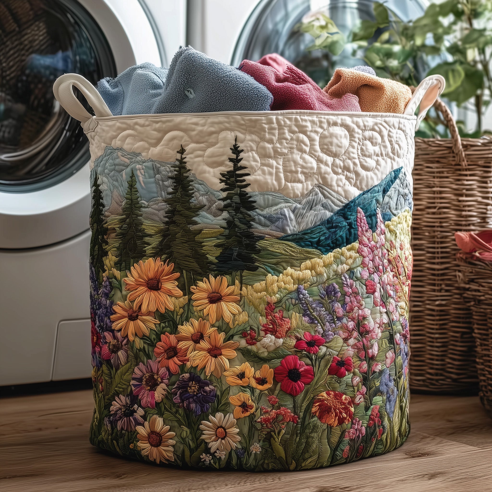 Charming Forest Quilted Laundry Basket Floral Laundry Hamper Gifts For Wife