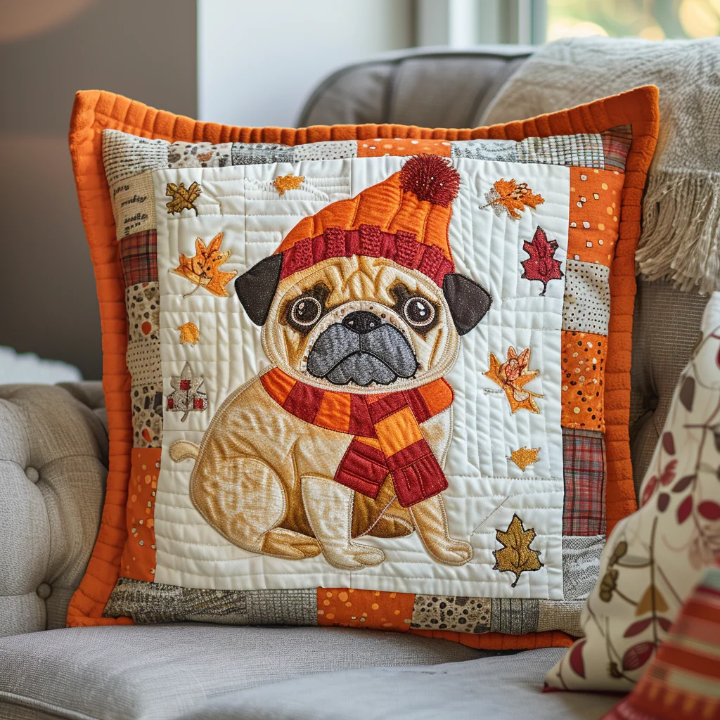 Charming Pug Quilted Pillow Cute Dog Decorative Pillow Dog Lover Gifts Items
