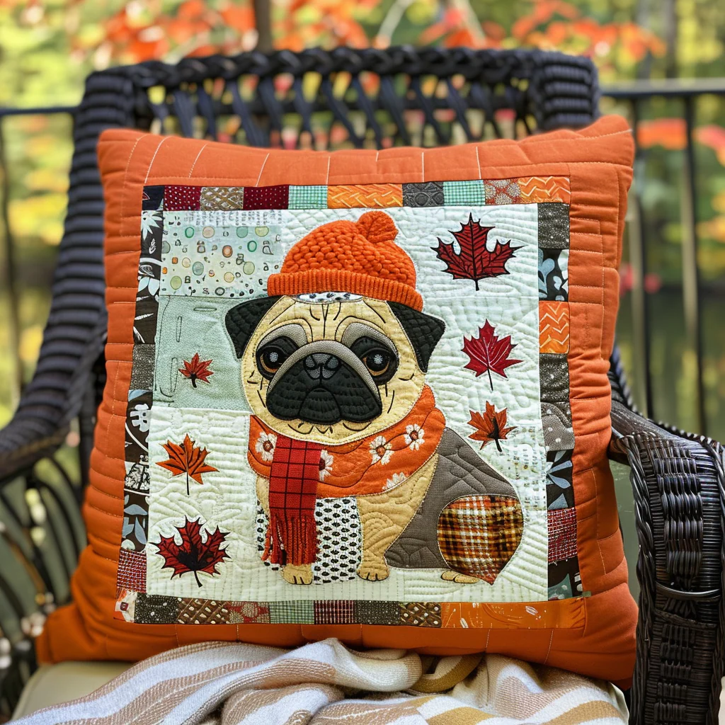 Charming Pugs Quilted Pillow Cute Bedroom Aesthetic Room Decor Pillow Cozy Pillow Gift