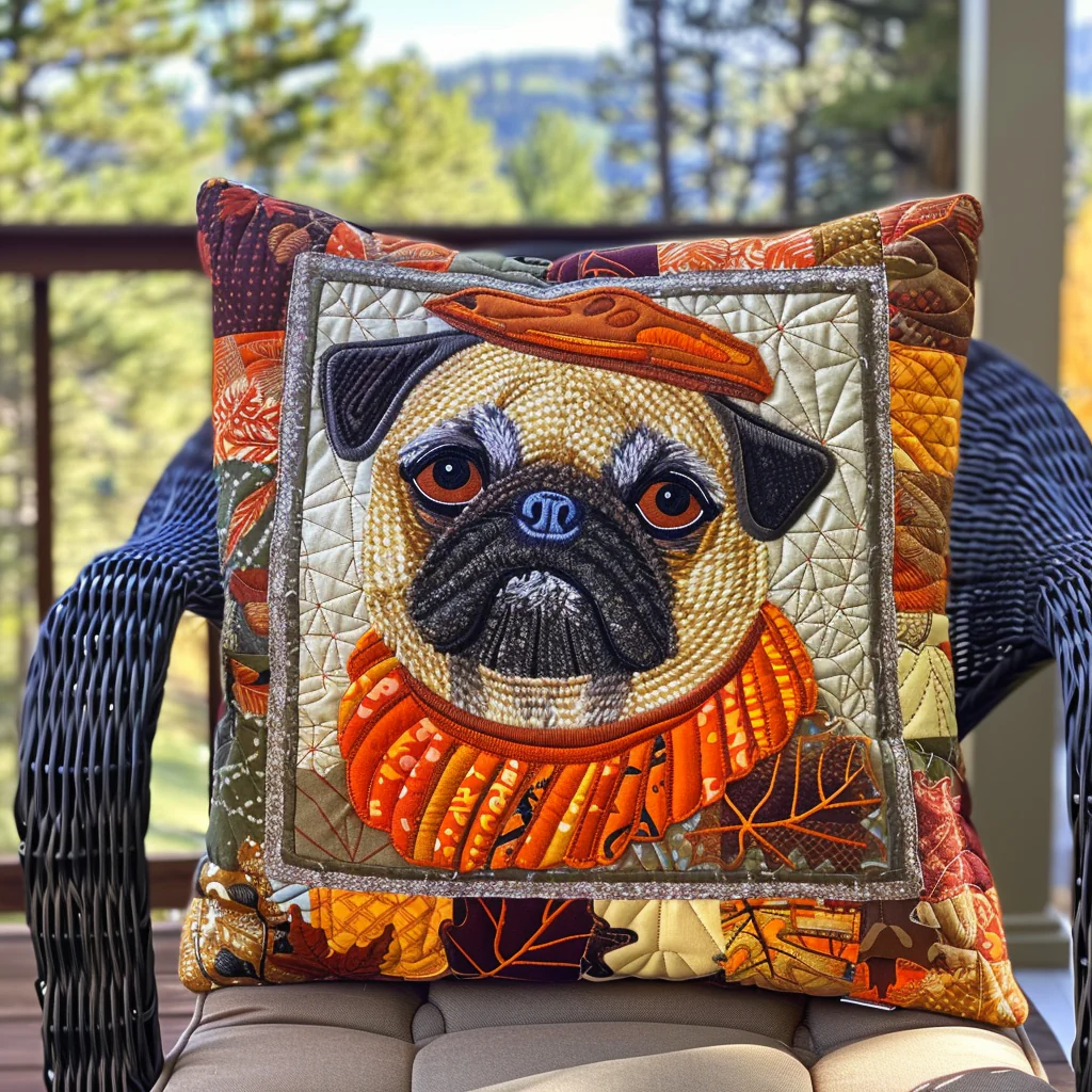 Charming Pugs Quilted Pillow Cute Dog  Padded Pillow Living Room Sofa Decor Dog Lovers Gift