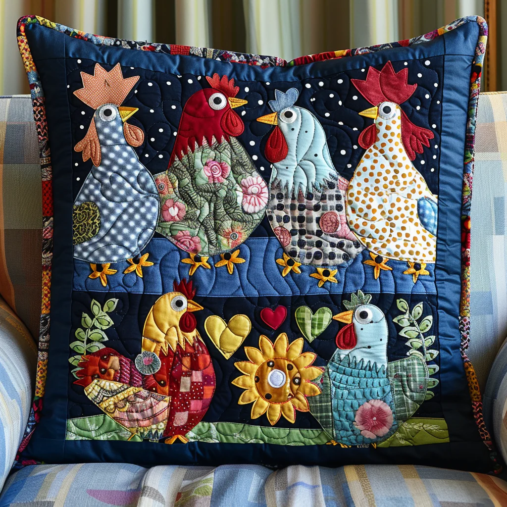 Cheerful Chicken Quilted Pillow Farmhouse Bedroom Throw Pillow Decor Cute Room Decor Gift