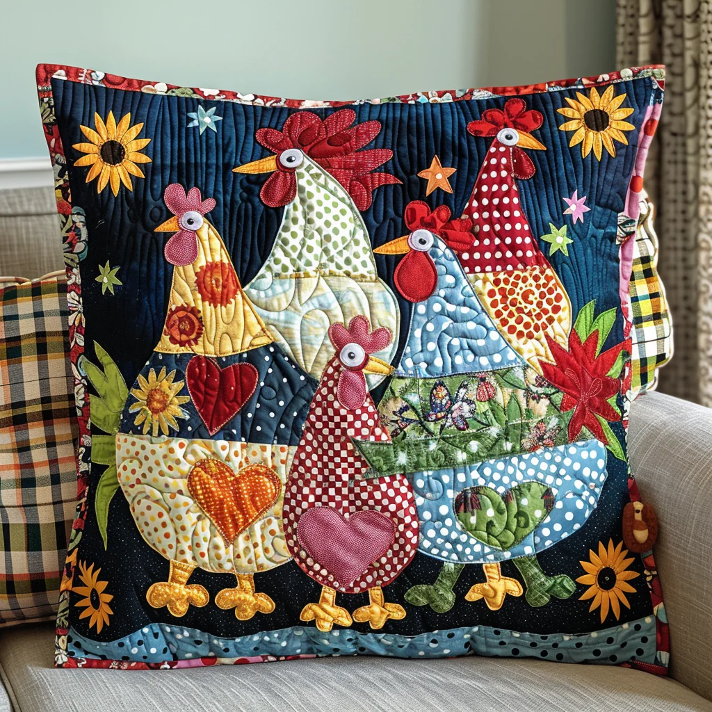 Cheerful Chicken Quilted Pillow Rustic Home Sofa Decor Lovely Living Room Gift