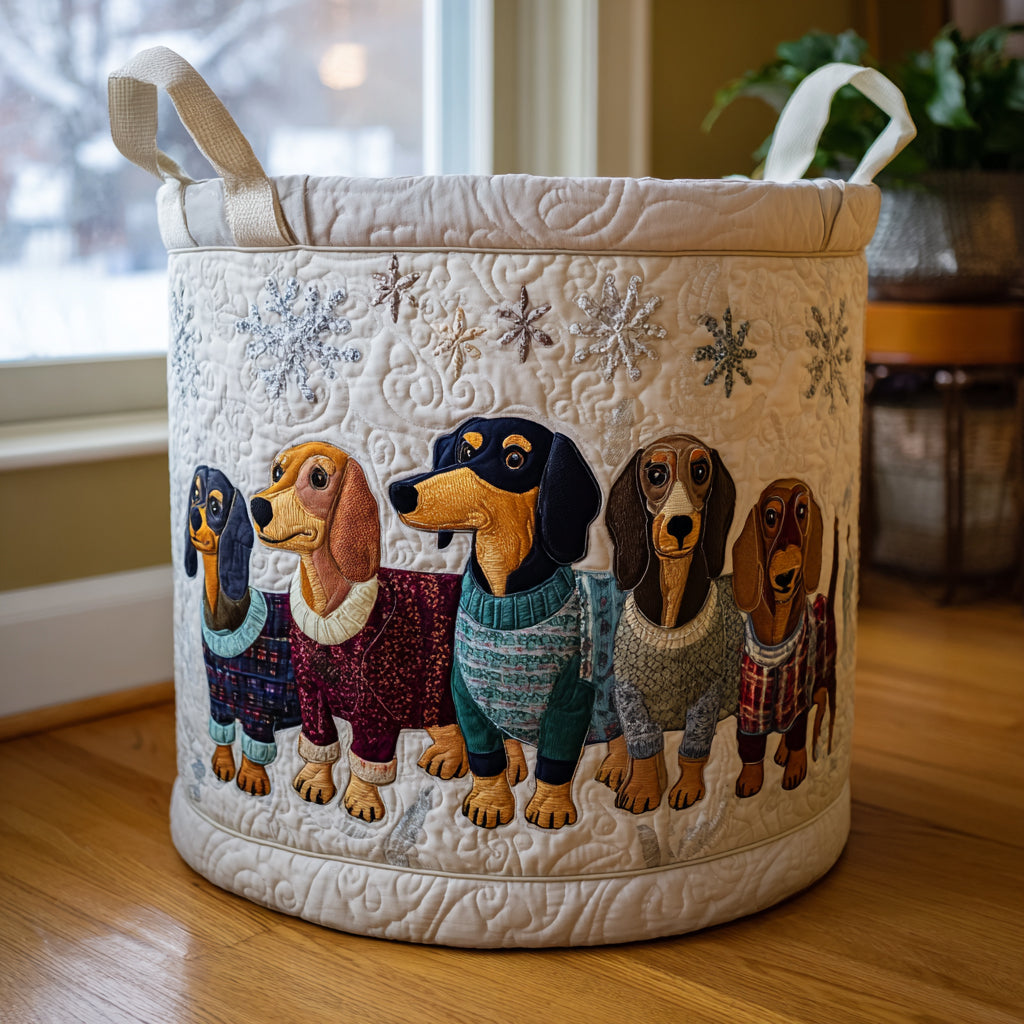 Cheerful Dachshunds Laundry Basket Cute Funny Family Modern Laundry Hamper Washing Basket