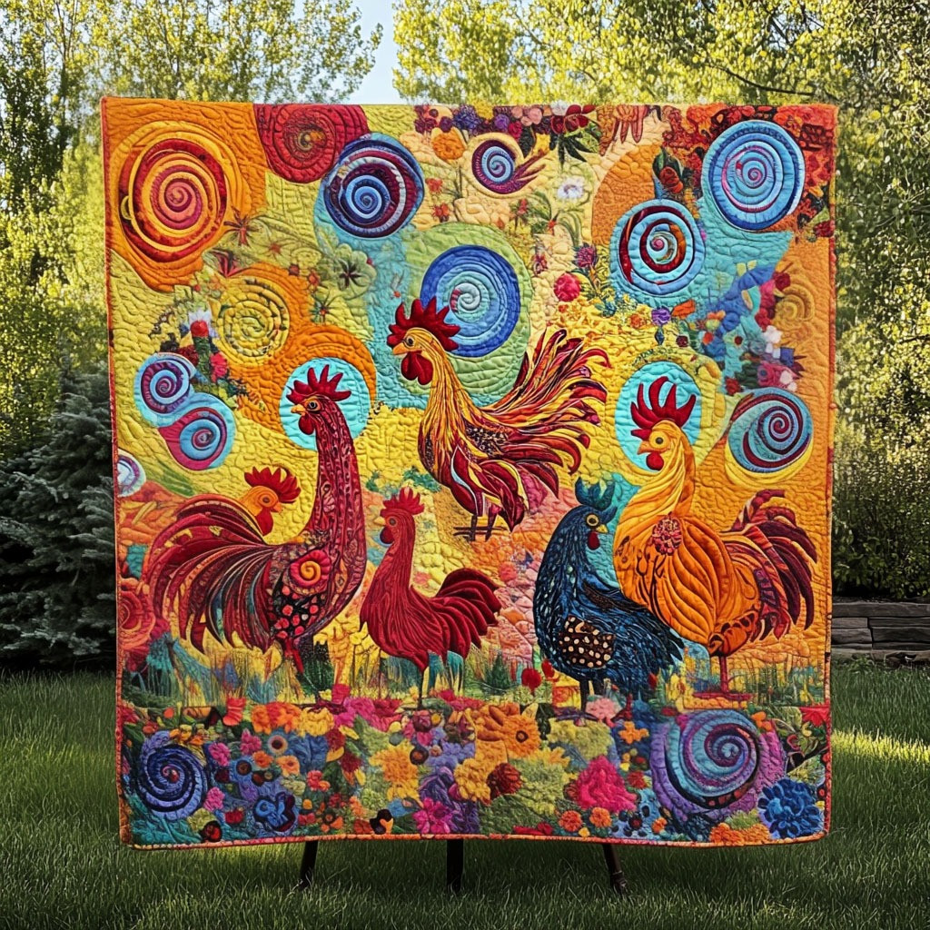 Chicken Barnyard Sunshine Quilted Blanket Colorful Throw Blanket Gifts For Farmers
