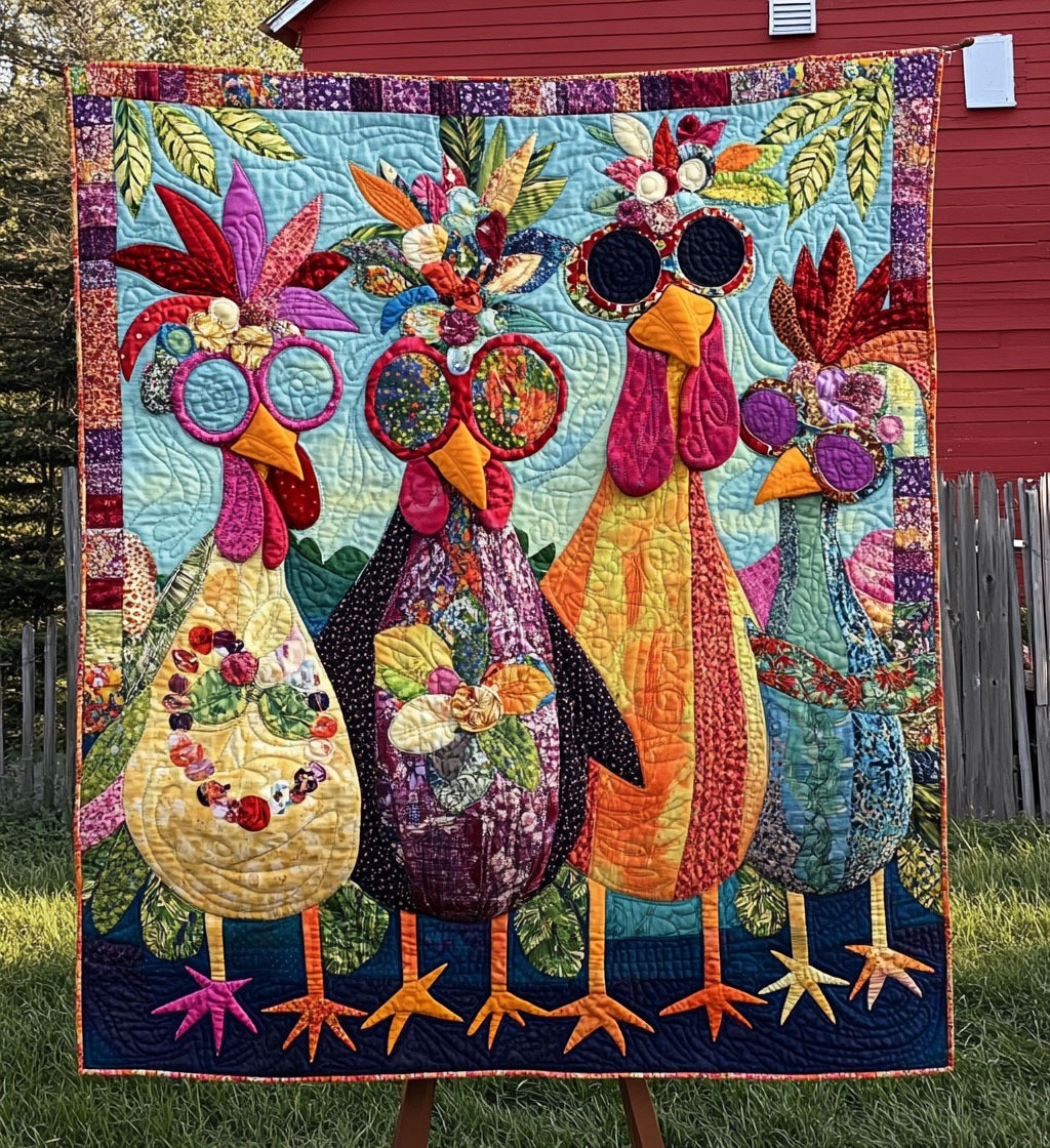 Chicken Coop Colors Quilted Blanket Whimsical Animal Throw Blanket Gifts For Chicken Lovers