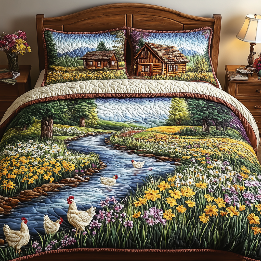Chicken Creek Cottage Quilted Bedding Set Aesthetic Room Decor Family Christmas Present Ideas