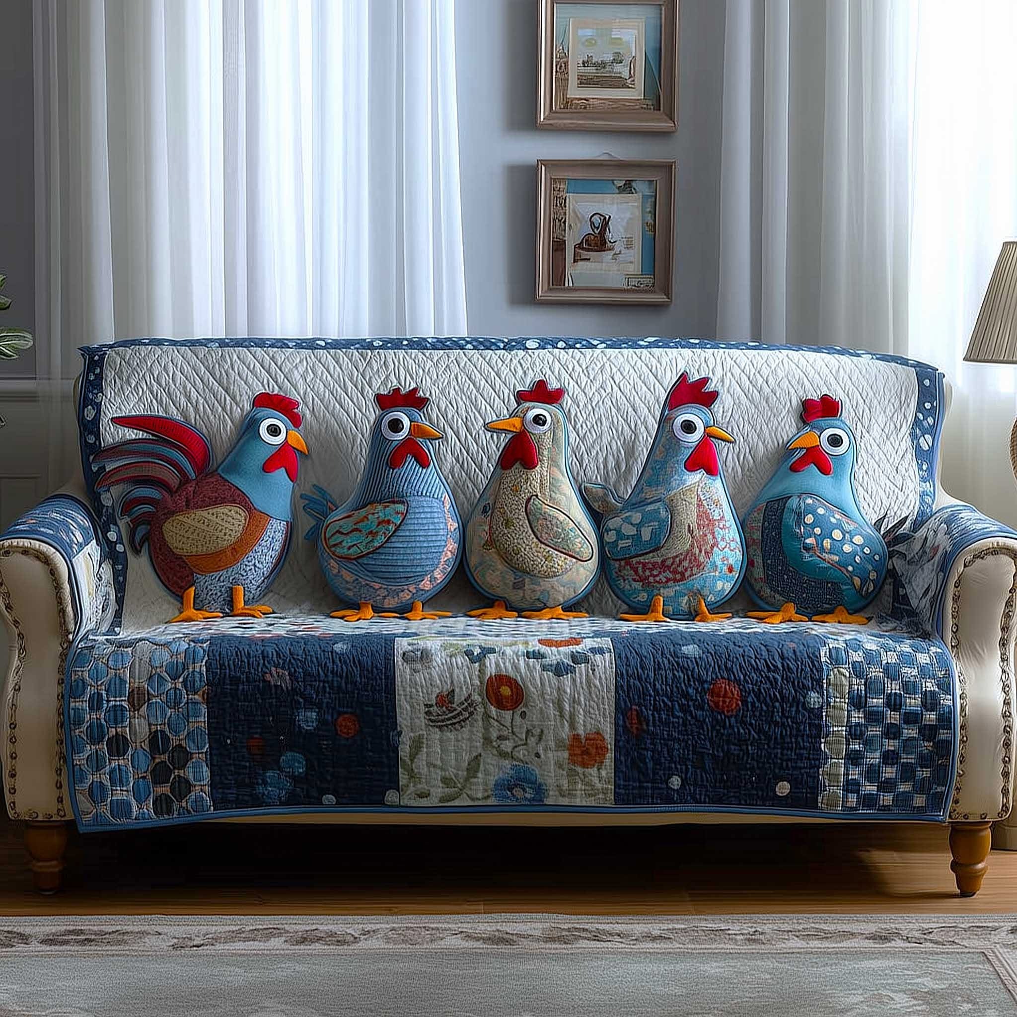 Chicken House Quilted Sofa Cover Whimsical Animal Sofa Protector Present For Chicken Lovers