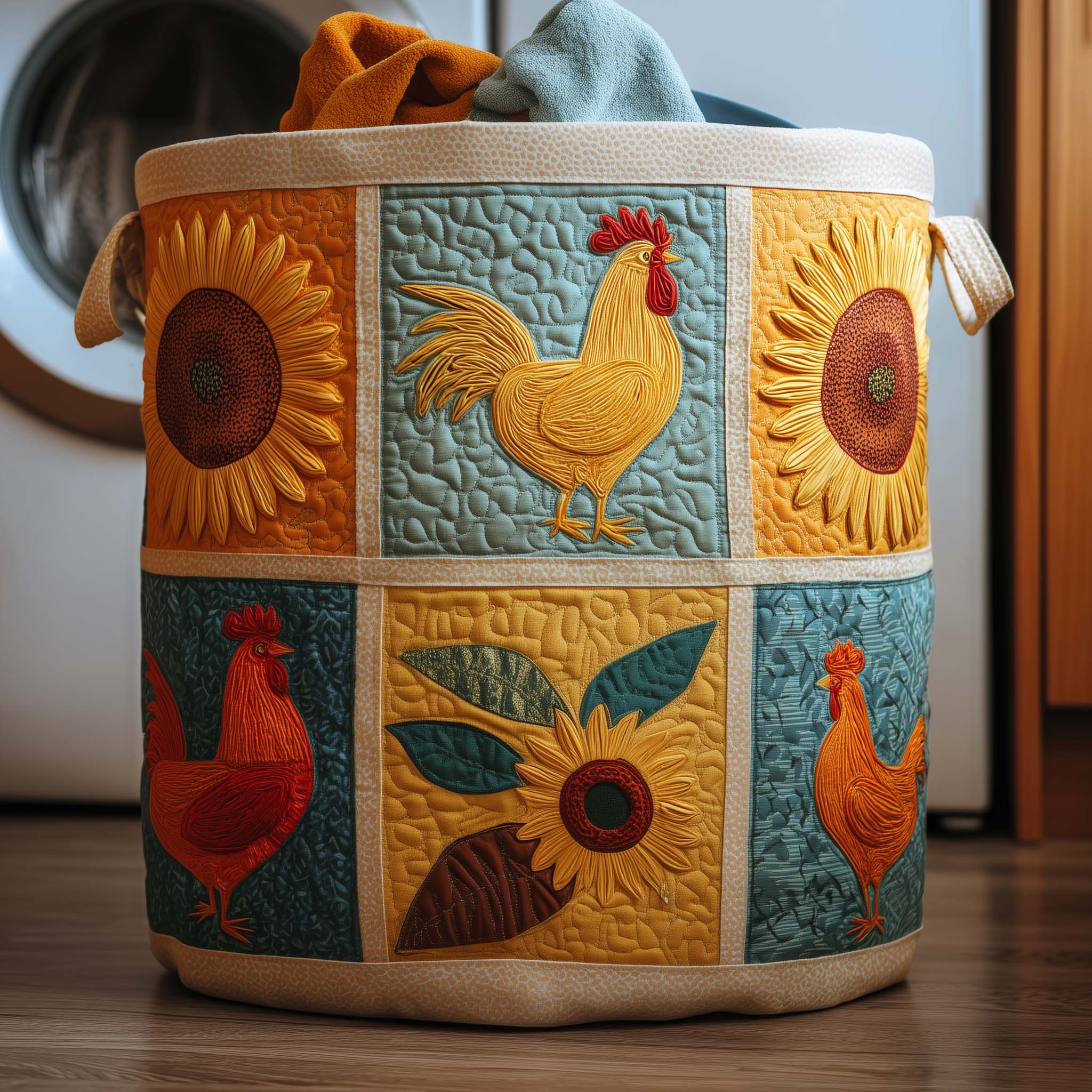 Chicken Patchwork Quilted Laundry Basket Sunflower Laundry Hamper Chicken Themed Gifts