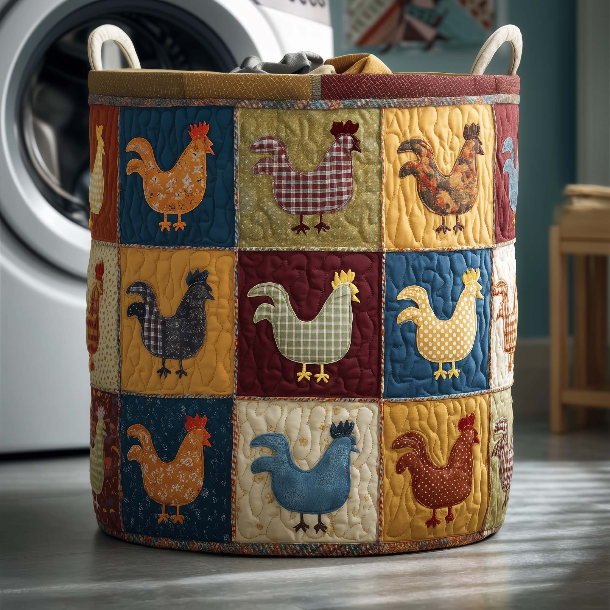 Chicken Patchwork Quilted Laundry Basket Unique Clothes Hamper Best Gifts For Chicken Lovers