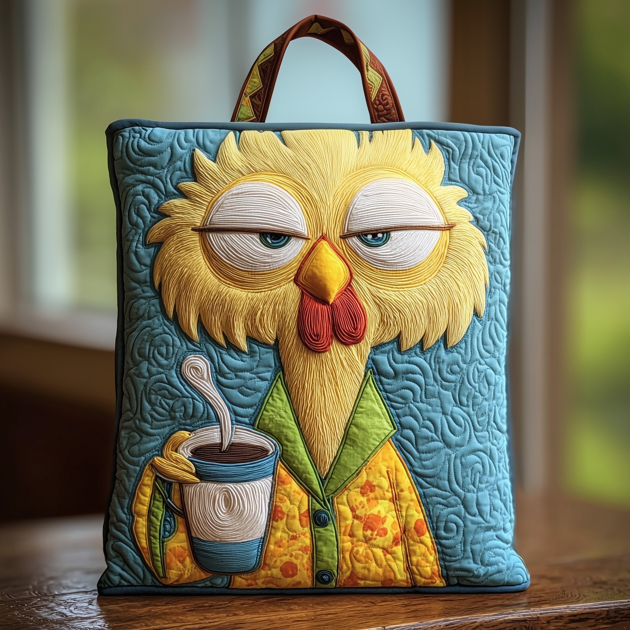 Chicken With Coffee Quilted Tote Bag Funky Animal Shoulder Bag Gifts With Chickens On Them