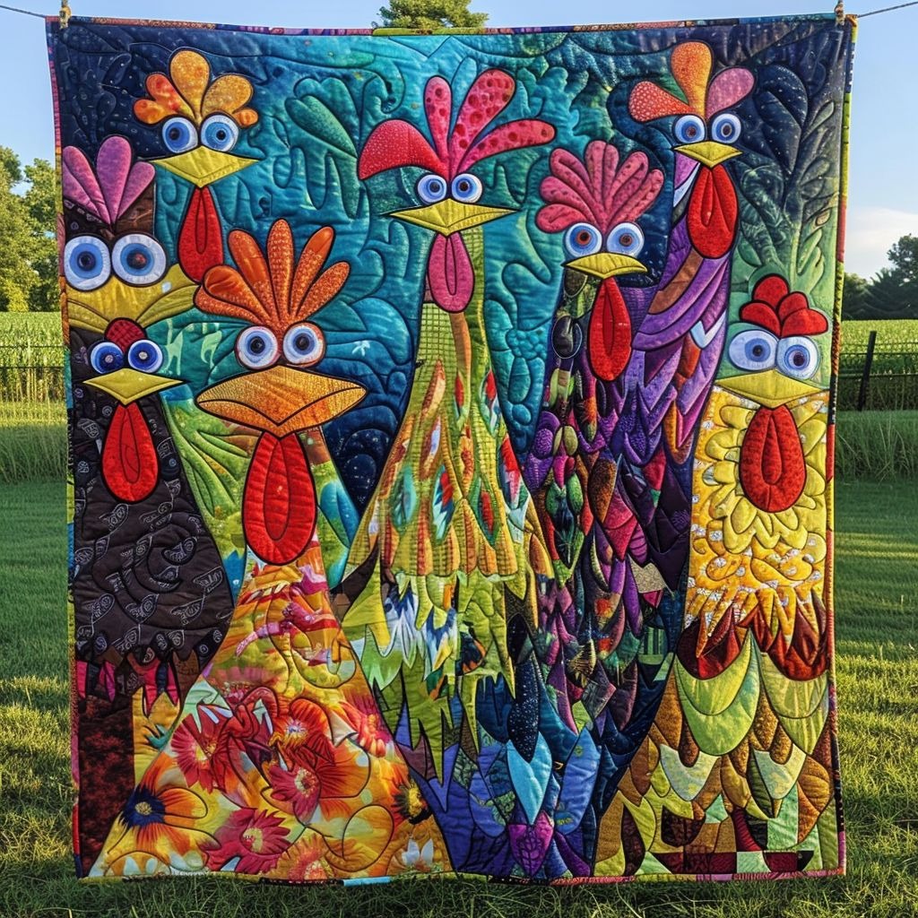 Chickens Colorful Quilted Blanket Whimsical Animal Throw Blanket Gifts For Chicken Lovers