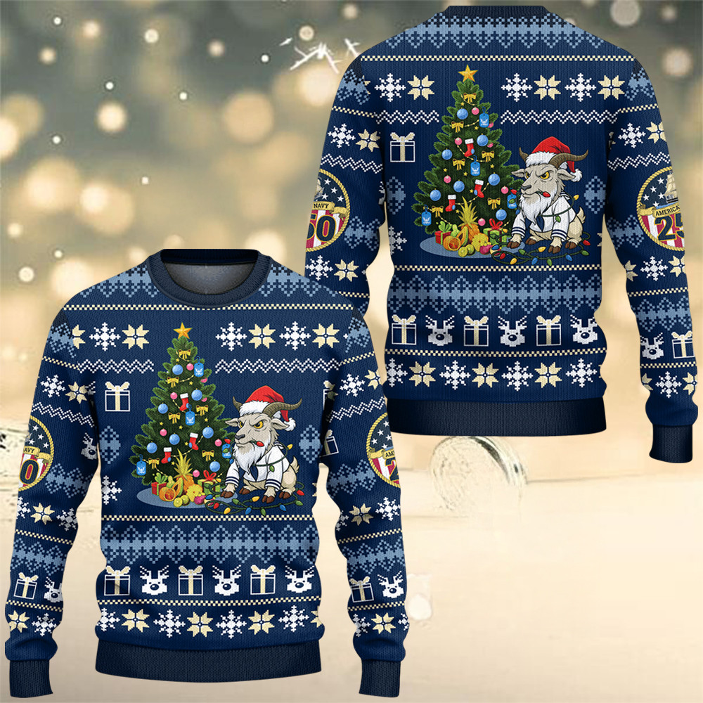 Chief Goat US Navy 250Th Anniversary Ugly Christmas Sweater Xmas Gifts For Navy Veterans