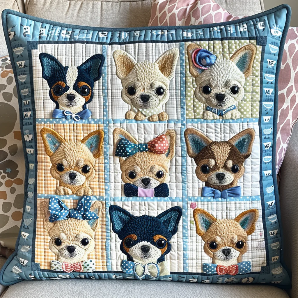 Chihuahua Bear Quilted Pillow Cute Dog Patchwork Cushion Gift For Dog Lovers
