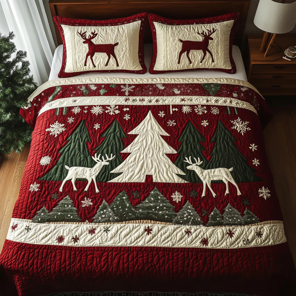 Christmas Alpine Cheer Quilted Bedding Set Holiday Best Bed Sheet Set Great Family Gifts