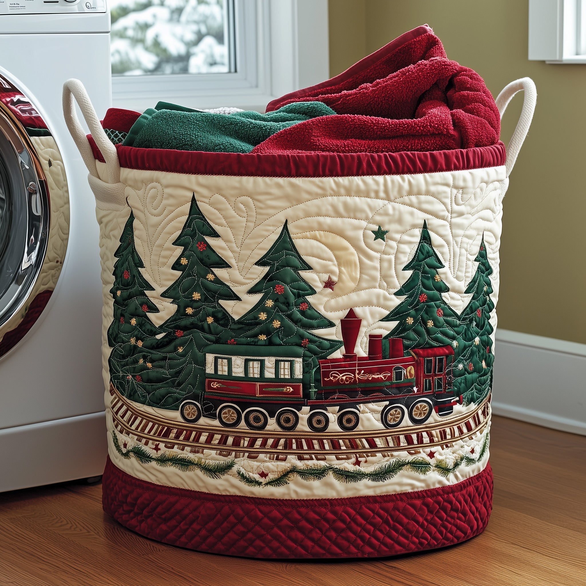 Christmas Train Quilted Laundry Basket Unique Clothes Hamper Xmas Gifts For Relatives