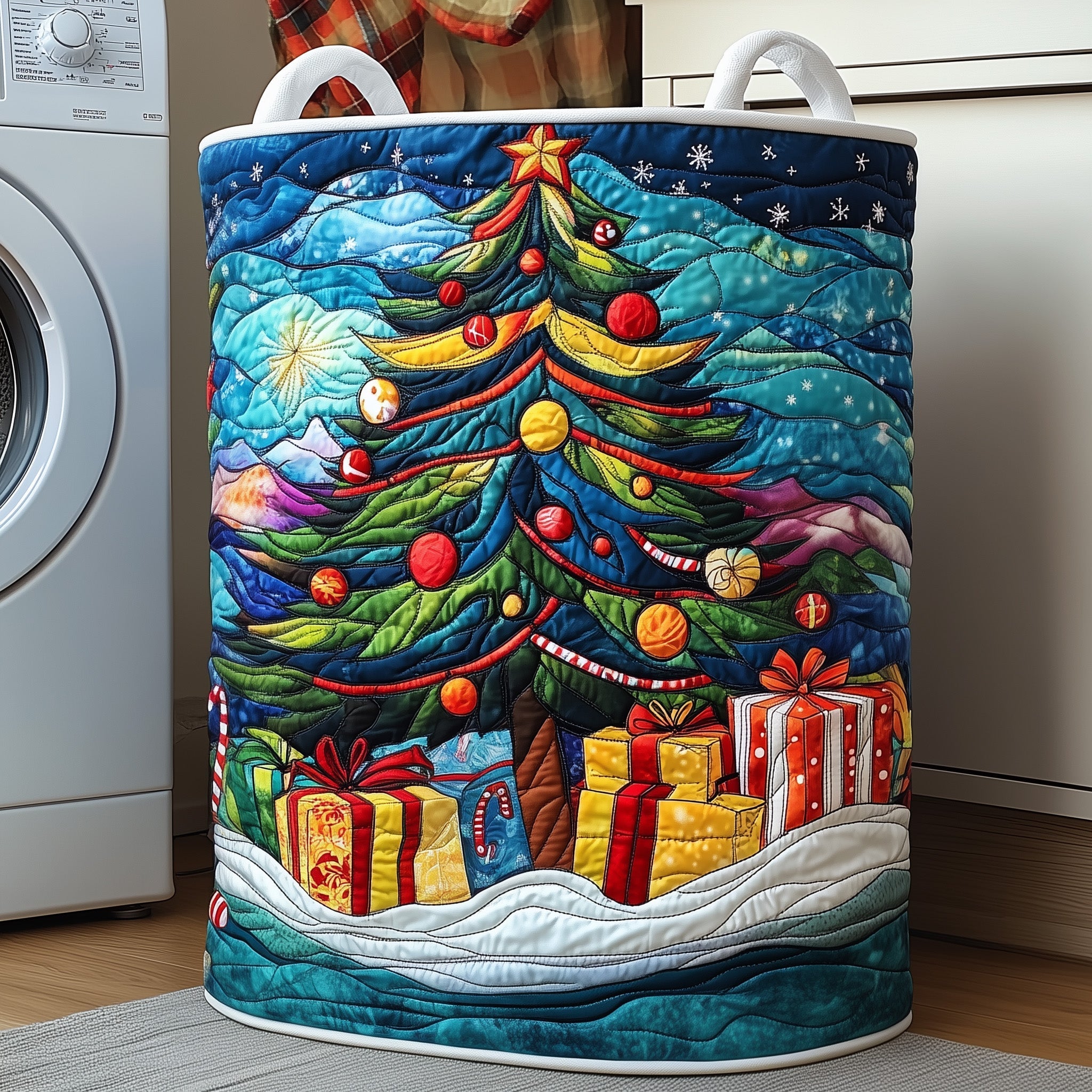 Christmas Tree Quilted Laundry Basket Starry Night Laundry Hamper Apartment Living Gifts
