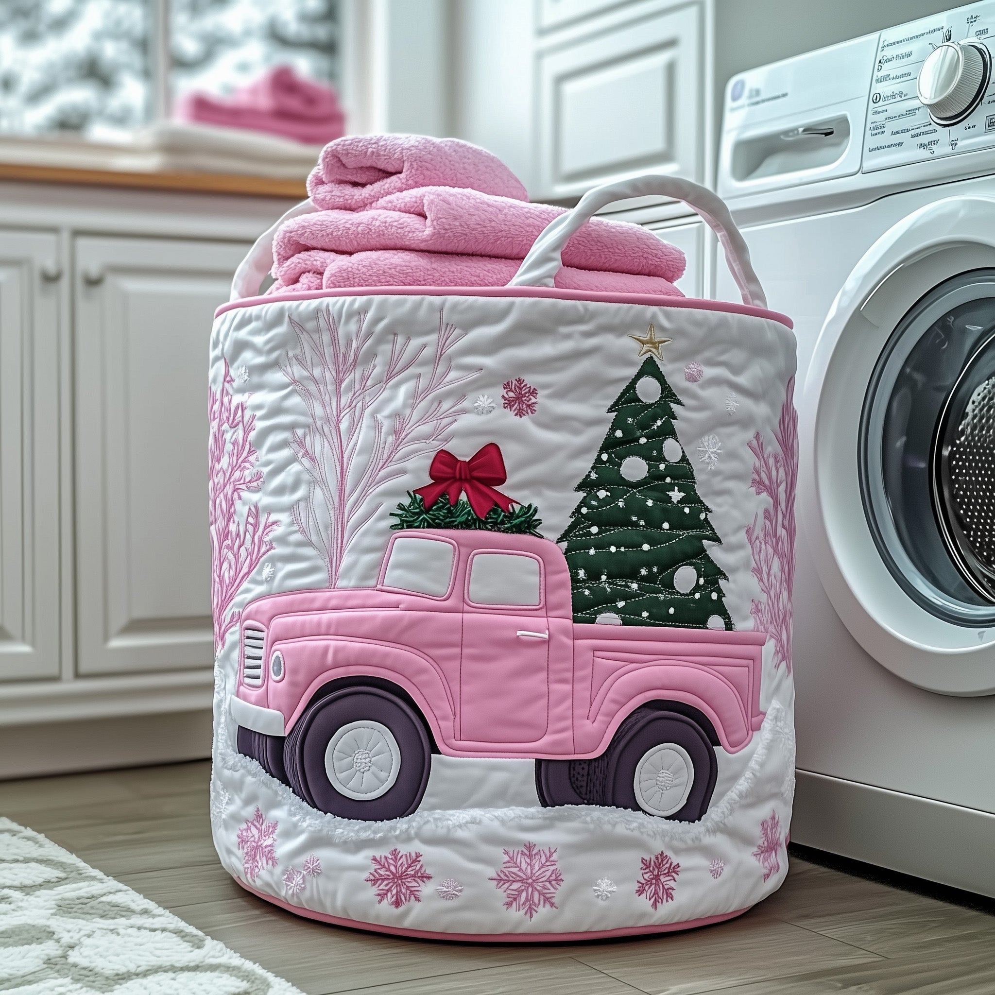Christmas Truck Quilted Laundry Basket Cute Pink Laundry Basket Gifts For Wife