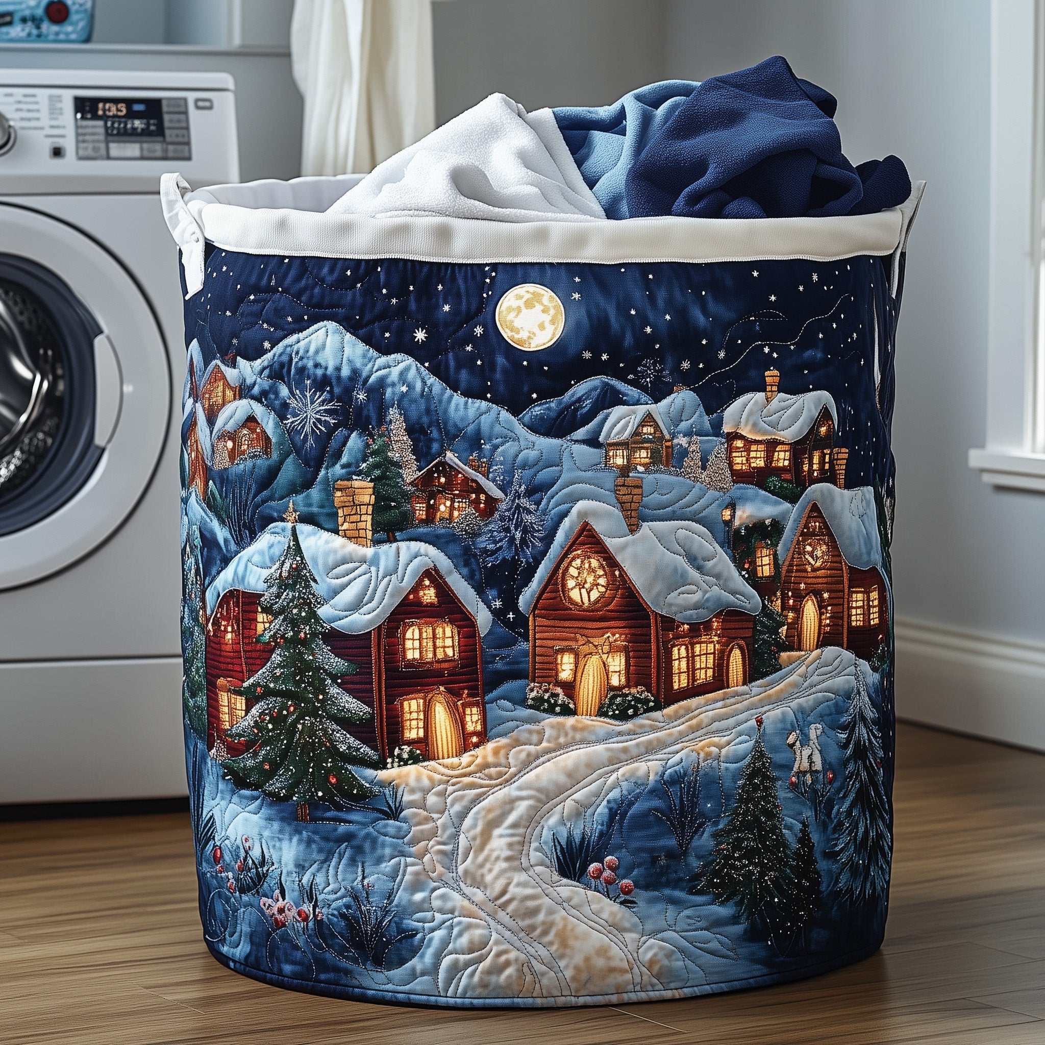 Christmas Village Quilted Laundry Basket Holiday Theme Laundry Hamper Best Xmas Gifts