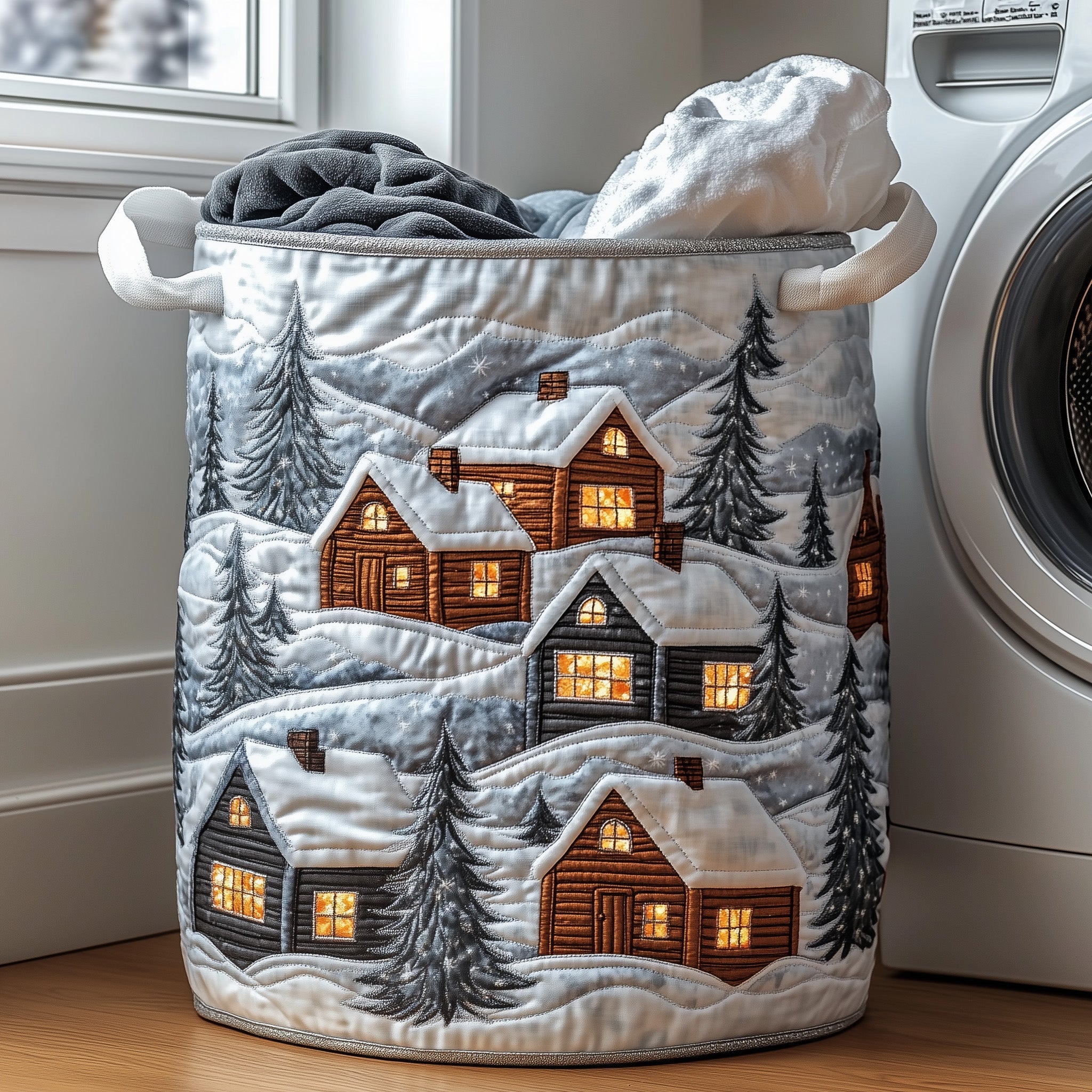 Christmas Village Quilted Laundry Basket Rustic Laundry Hamper Apartment Living Gifts