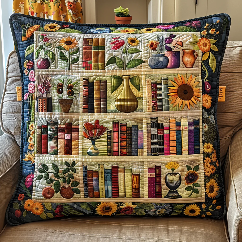Chronicle Cove Quilted Pillow Bookshelf Patchwork Cushion Cozy Reading Room Home Decor