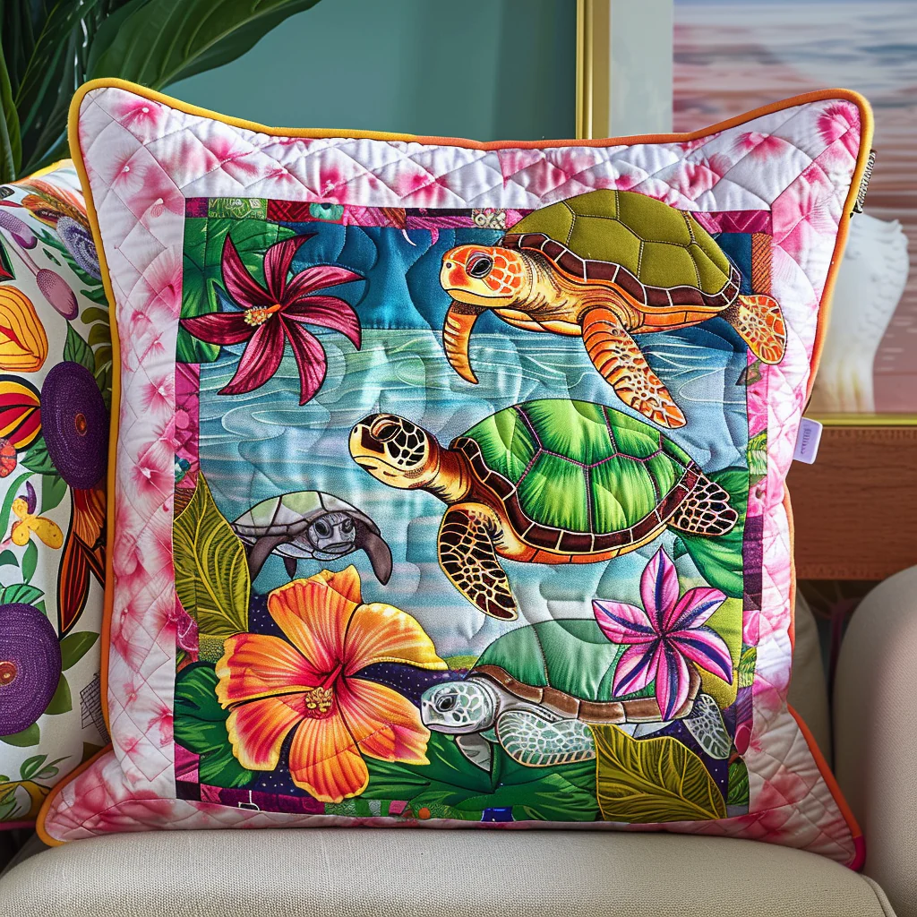 Coastal Bliss Quilted Pillow Colorful Tropical Beach Cushion Gift For Mom