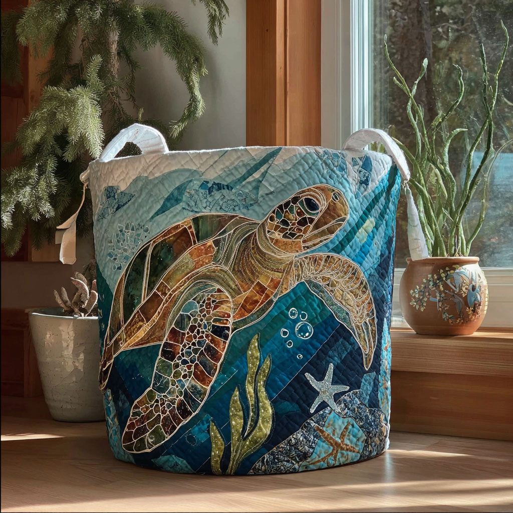 Coastal Calm Turtle Laundry Basket Cute Funny Family Modern Laundry Hamper Washing Basket