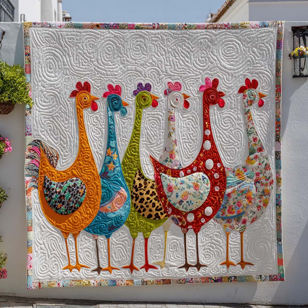 Colorful Chicken Parade Quilted Blanket Bedroom Xmas Decor Gifts For People Who Love Chickens