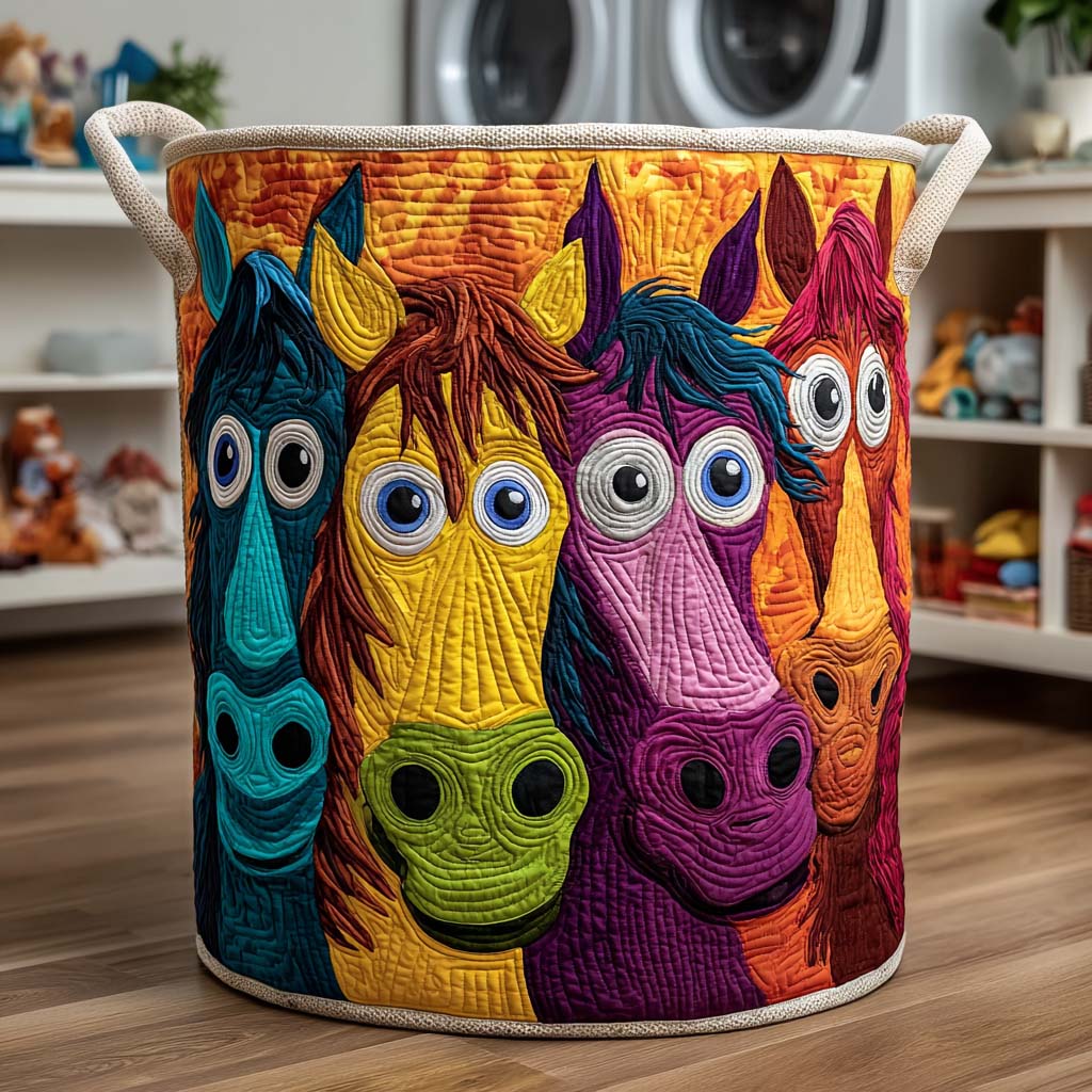 Colorful Companions Horse Laundry Basket Funny Cute Family Modern Best Laundry Hamper