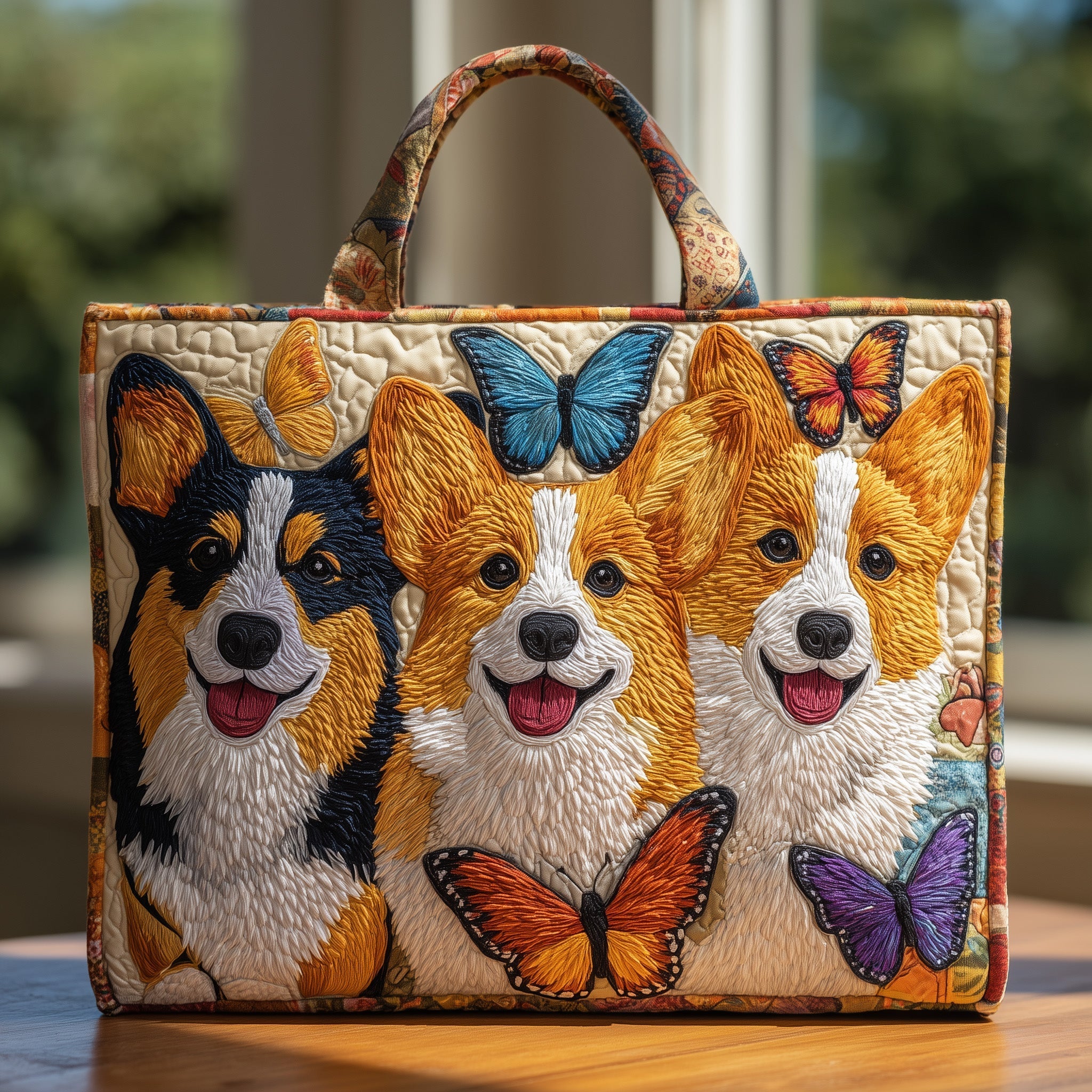 Corgi And Butterfly Quilted Tote Bag Handbag For Women Best Gifts For Corgi Lovers