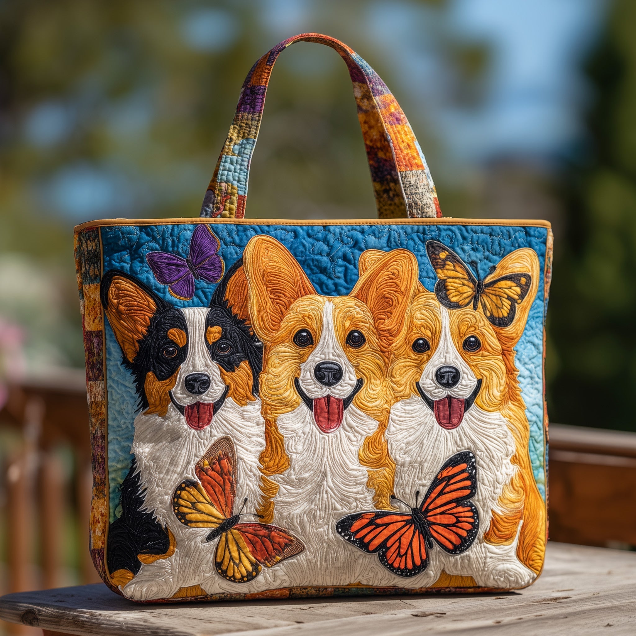 Corgi And Butterfly Quilted Tote Bag Shoulder Bags For Women Cool Gifts For Corgi Mom