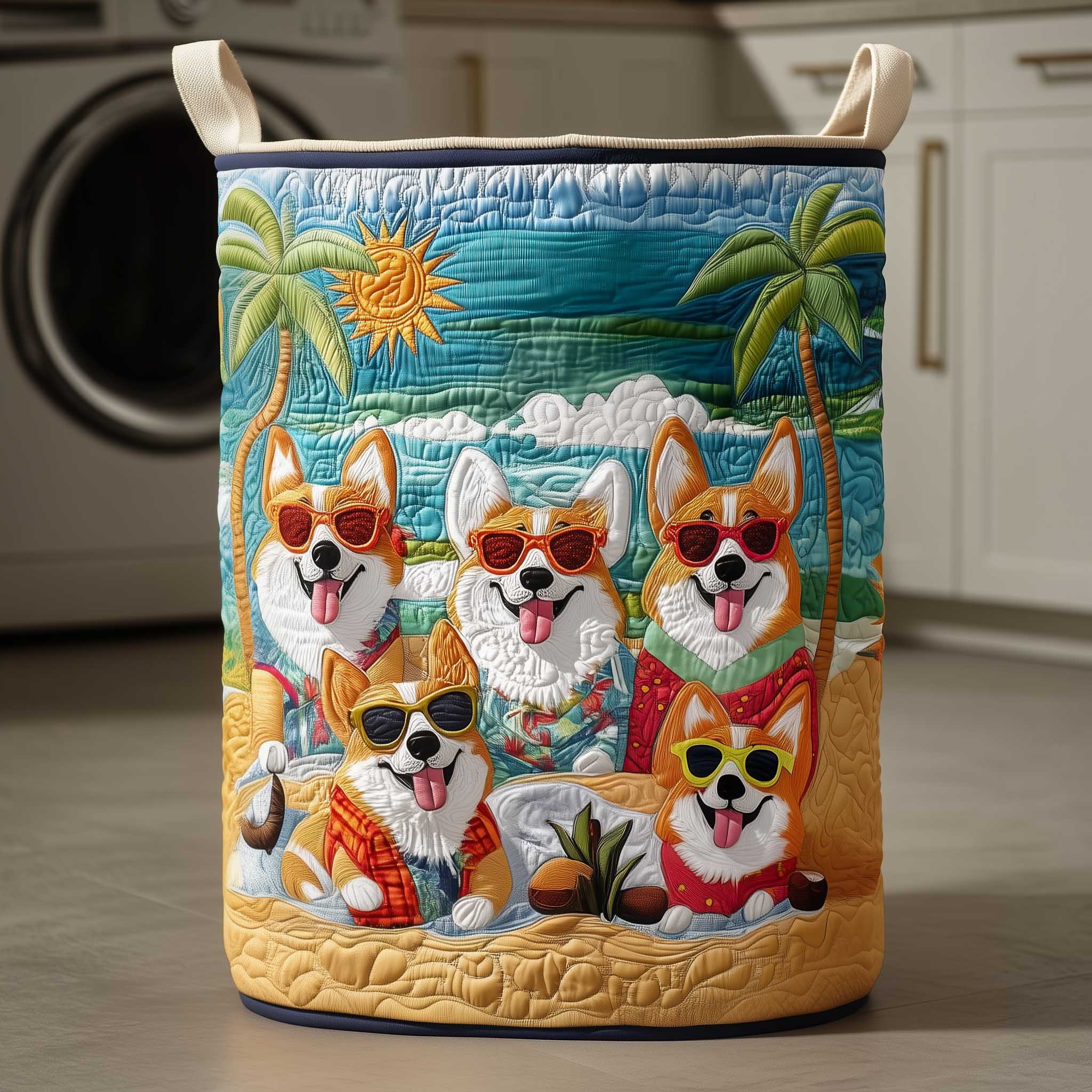 Corgi Beach Party Dogs Laundry Basket Cute Fabric Clothes Hamper Corgi Gifts For Him Her