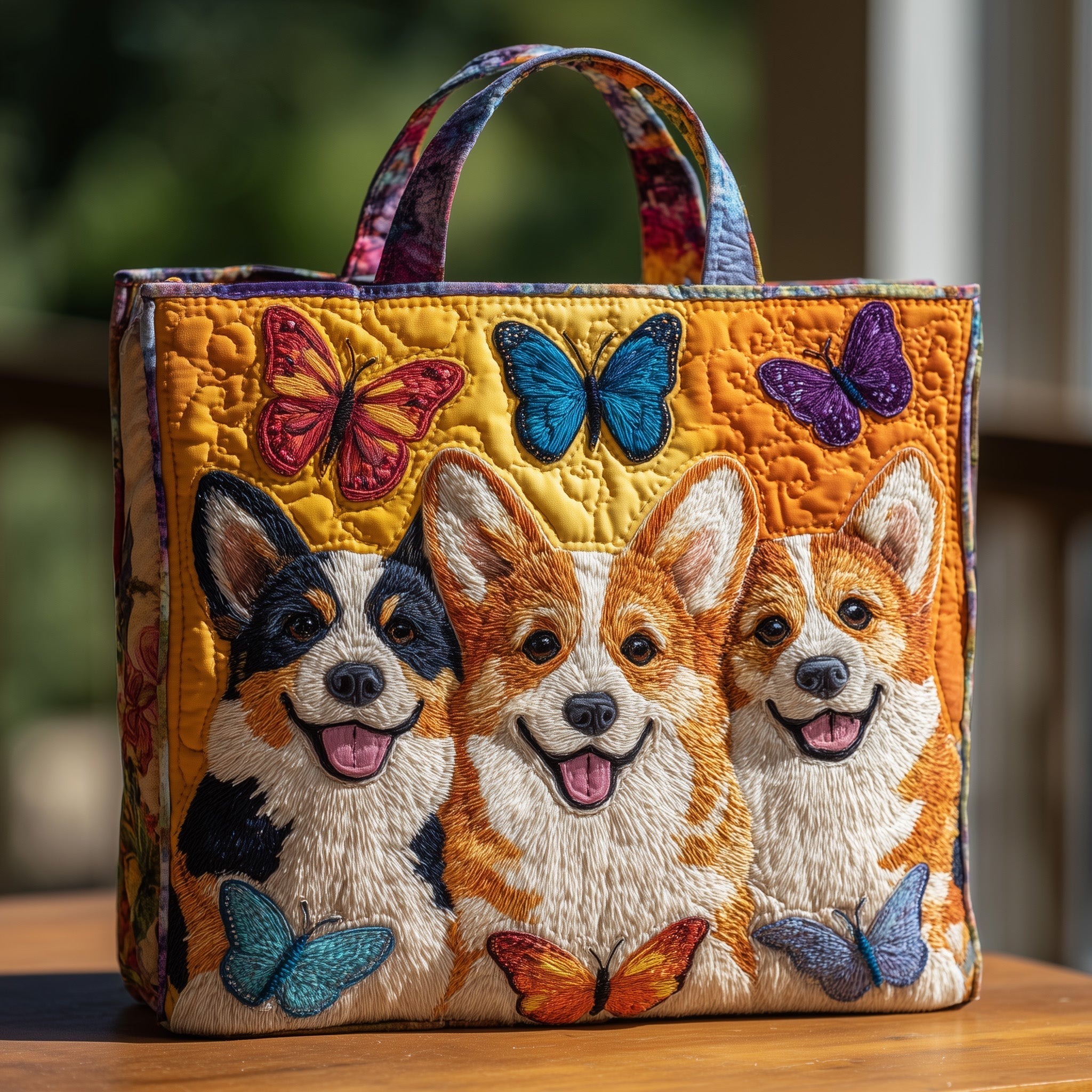 Corgi Joyful Quilted Tote Bag Best Tote Bags For Women Present For Corgi Lovers