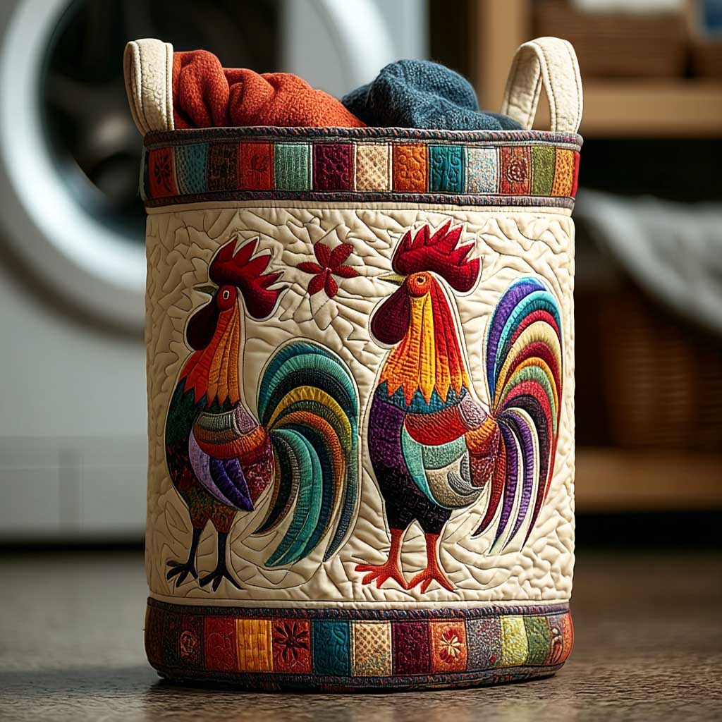 Country Rooster Charm Quilted Laundry Basket Modern Laundry Hamper Rooster Chicken Gifts