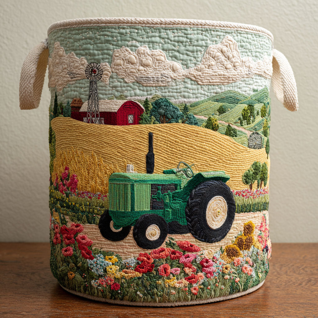Countryside View Tractor Quilted Laundry Basket Modern Laundry Hamper Gifts For Dad