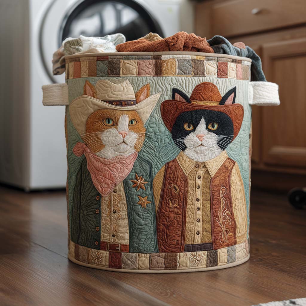 Cowboy Whiskers Quilted Laundry Cute Funny Clothes Washing Hamper Fabric Storage Bin