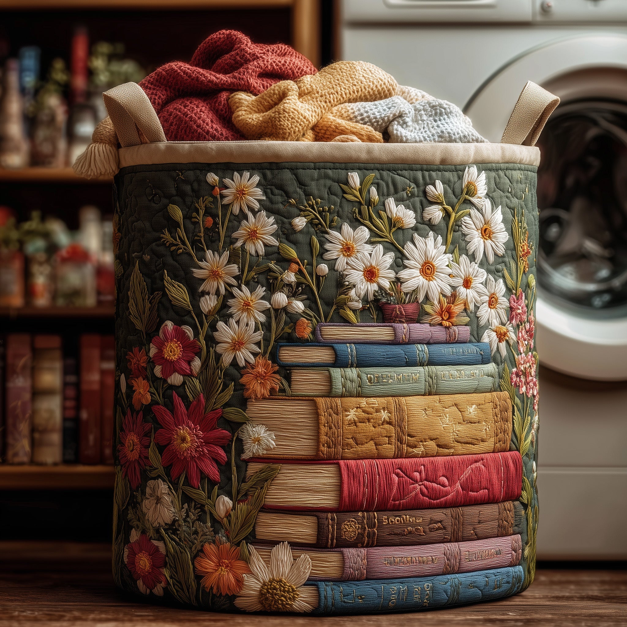 Cozy Book Quilted Laundry Basket Floral Laundry Hamper Best Gifts For Book Lovers