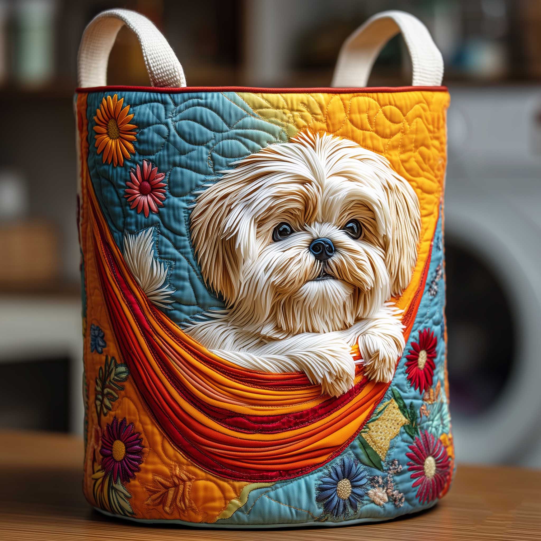 Cozy Companion Quilted Laundry Cute Dog Clothes Washing Daily Hamper Fabric Storage Bin