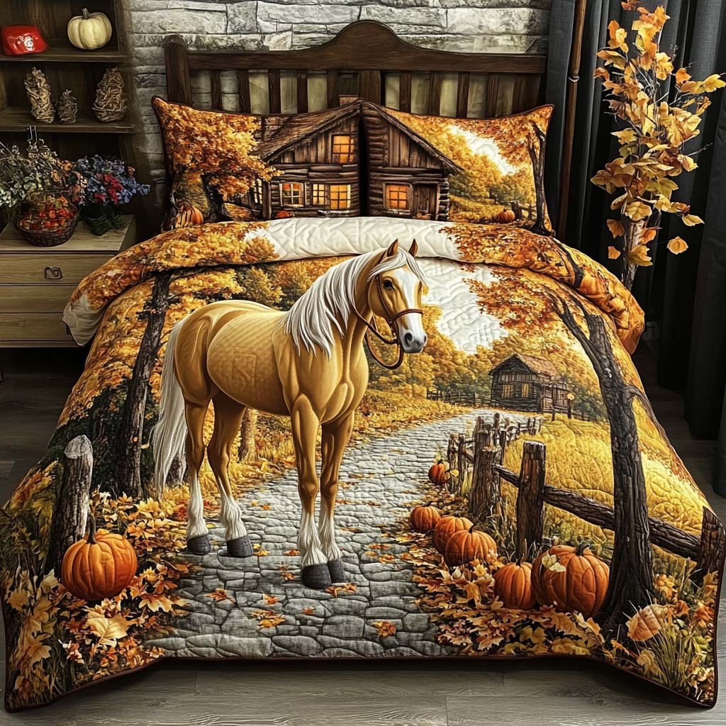 Cozy Companions Quilted Bedding Set Autumn Sheet Set Gifts For Horse Racing Fans